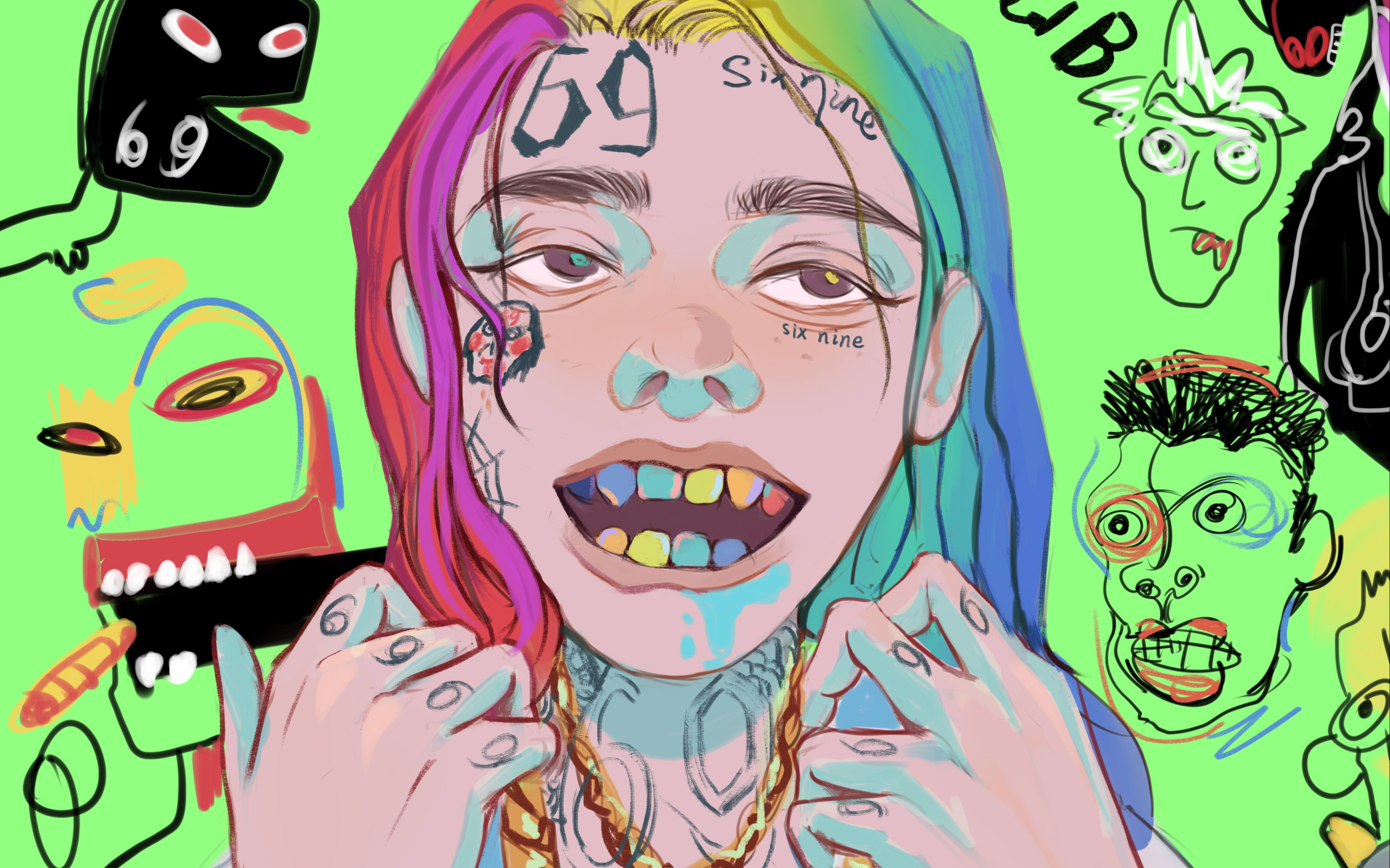 【板绘】6ix9ine的彩虹牙倍好!