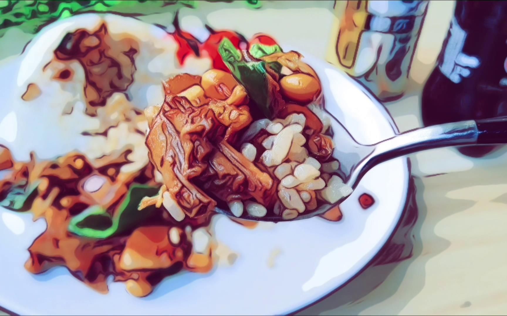 动漫美食,酱香美味的卤肉饭