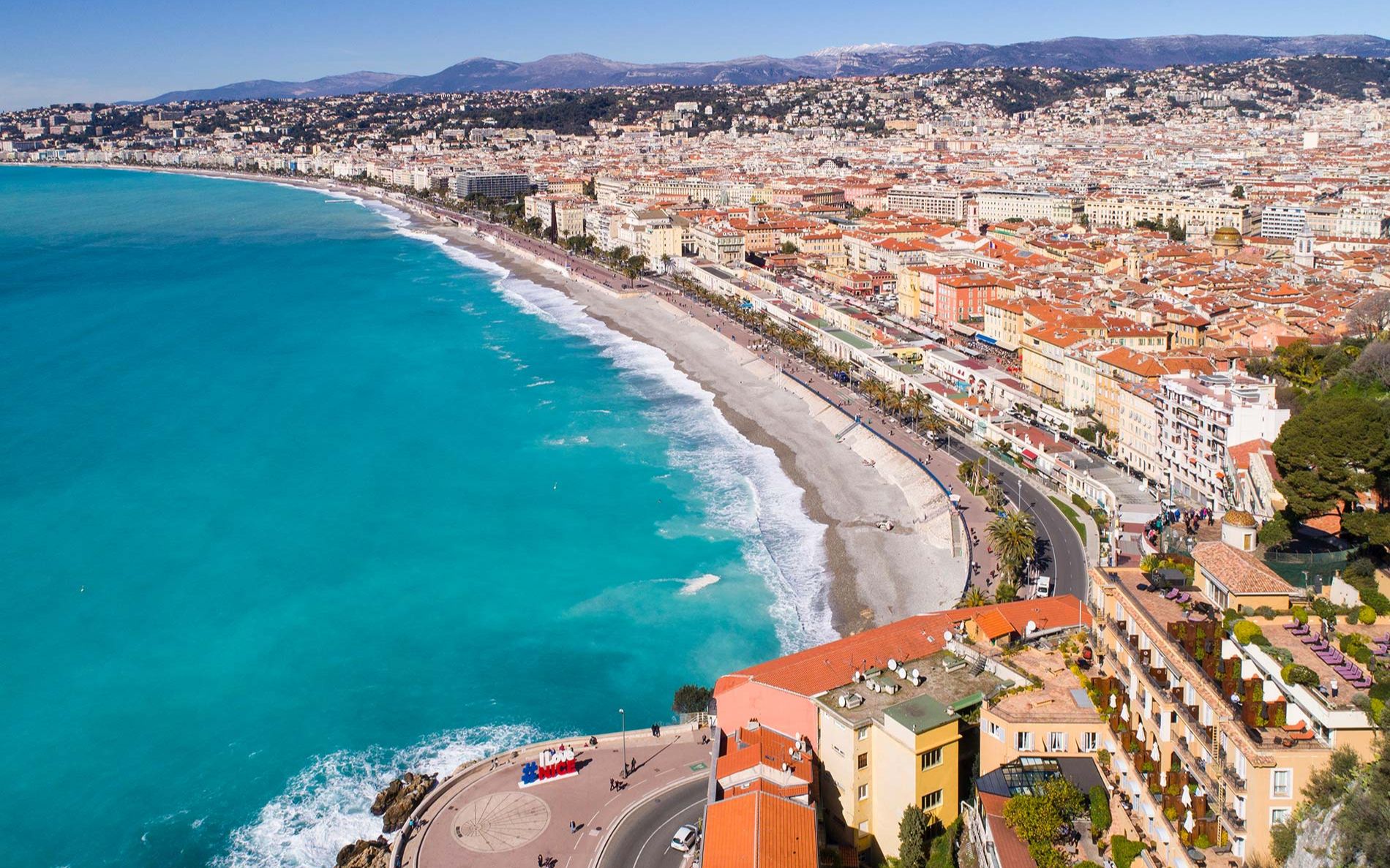 法国蔚蓝海岸著名旅游城市尼斯航拍nice city tour france