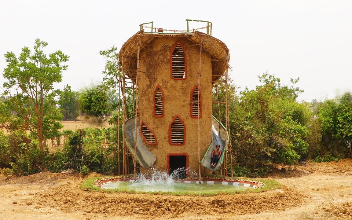 【野外建造】建造大泥屋-大游泳池和双水滑梯