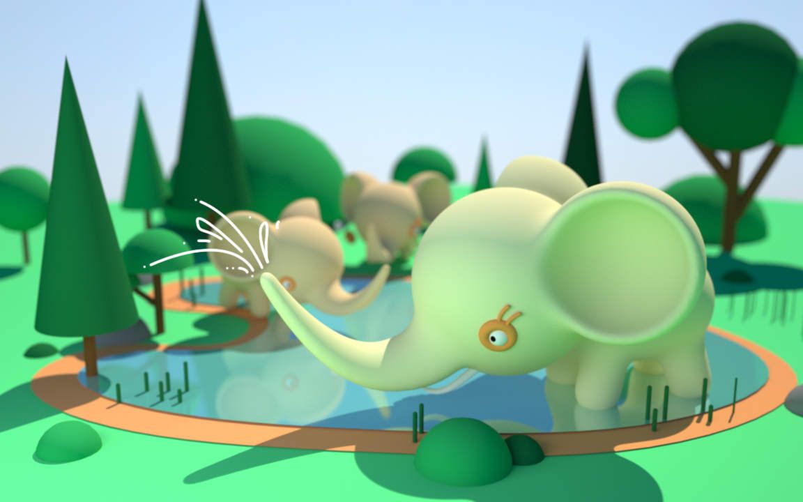 【c4d三维建模】超详细体积建模可爱大象小场景 构图把控-设计师之家