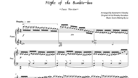 Lz Piano】Flight of the Bumble-bee(Jazz)---野蜂飞舞(爵士版)_哔哩