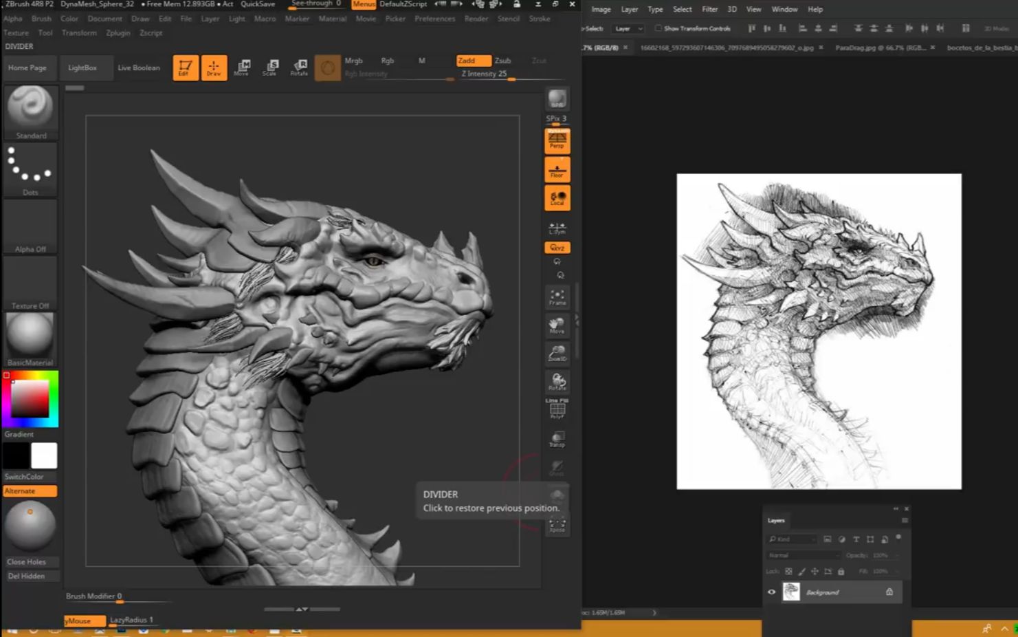 Zbrush数字雕刻龙头04哔哩哔哩bilibili