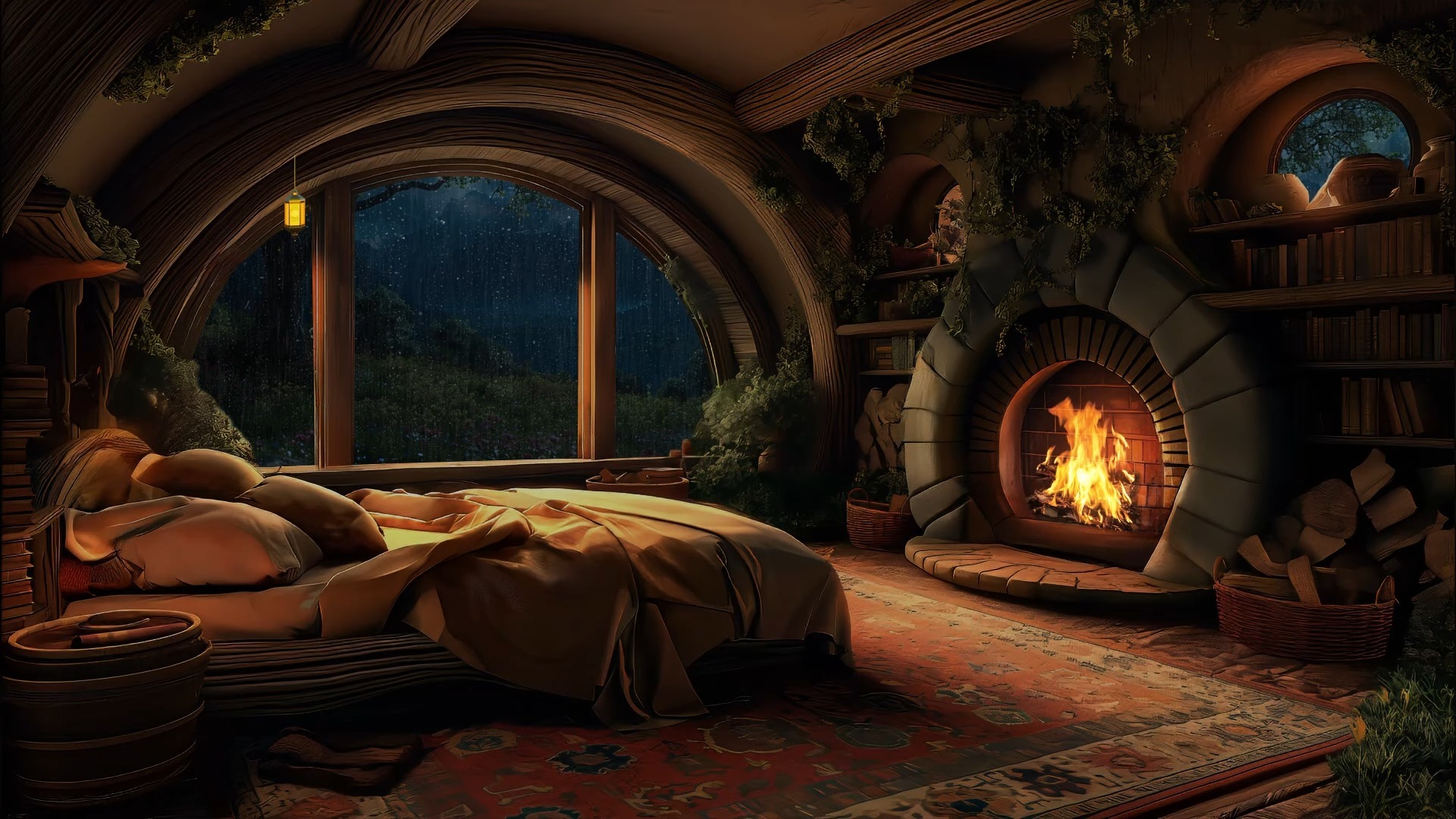 霍比特人卧室的神奇雨夜 |舒缓的雨水和舒适的壁炉声音 |泰勒幻想曲