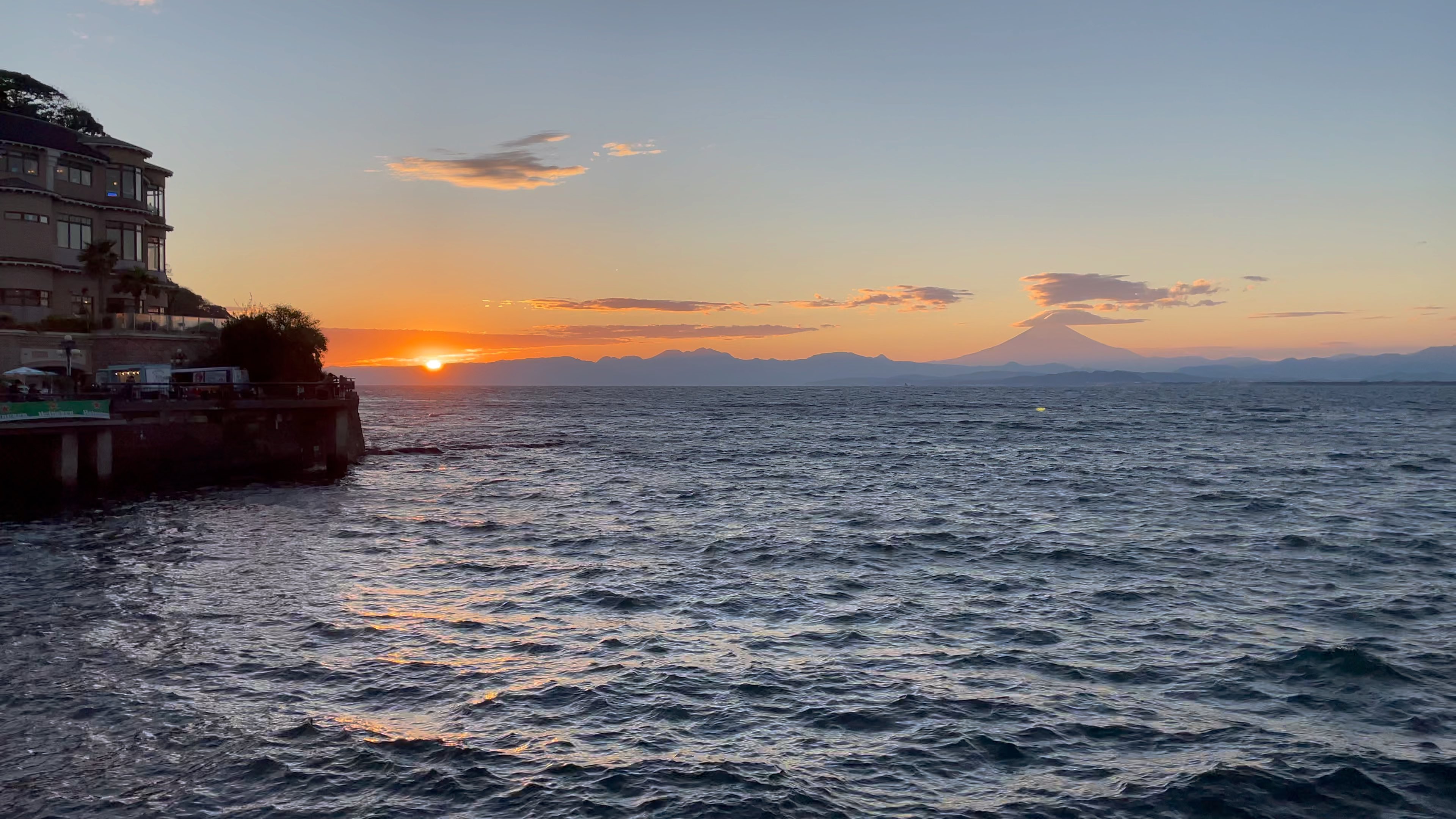 江之岛眺望富士山日落全程4k