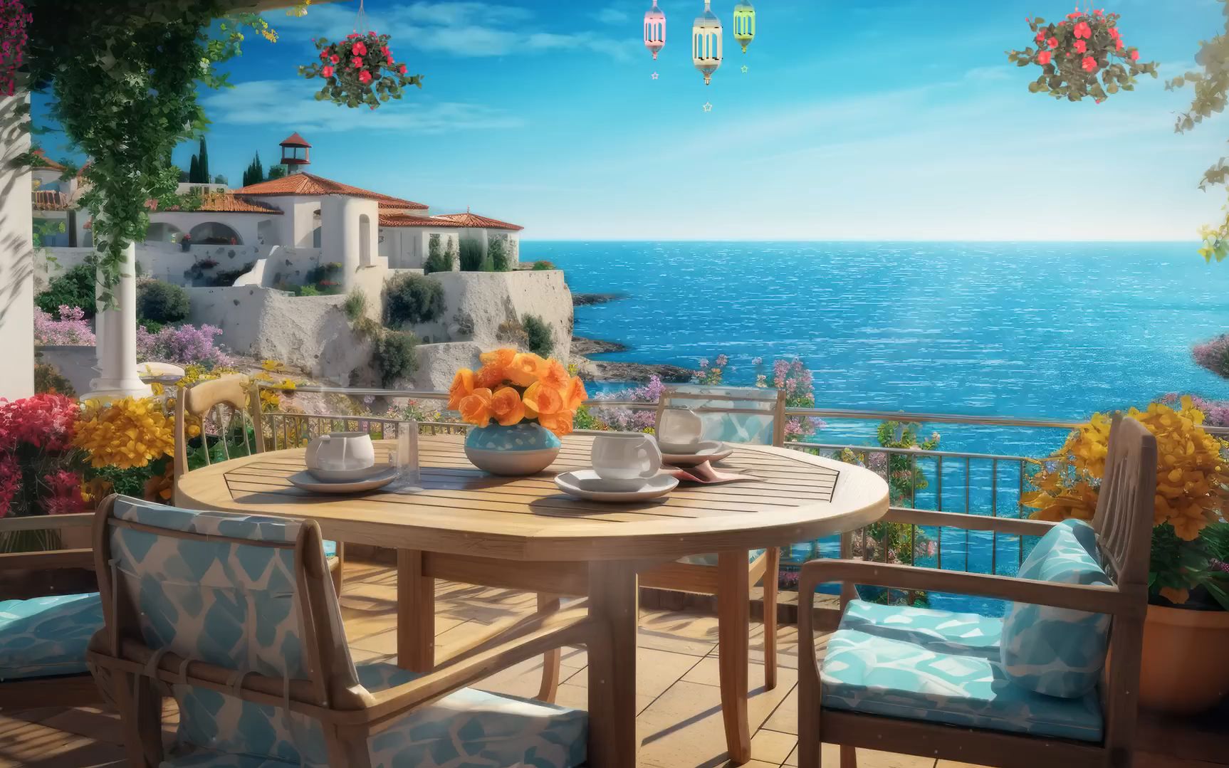 爱琴海阳台咖啡座,海浪拍岸声伴随着bossa nova,伴随怡人的海风难得