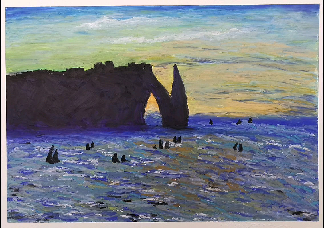 【油画棒临摹】莫奈的象鼻山系列