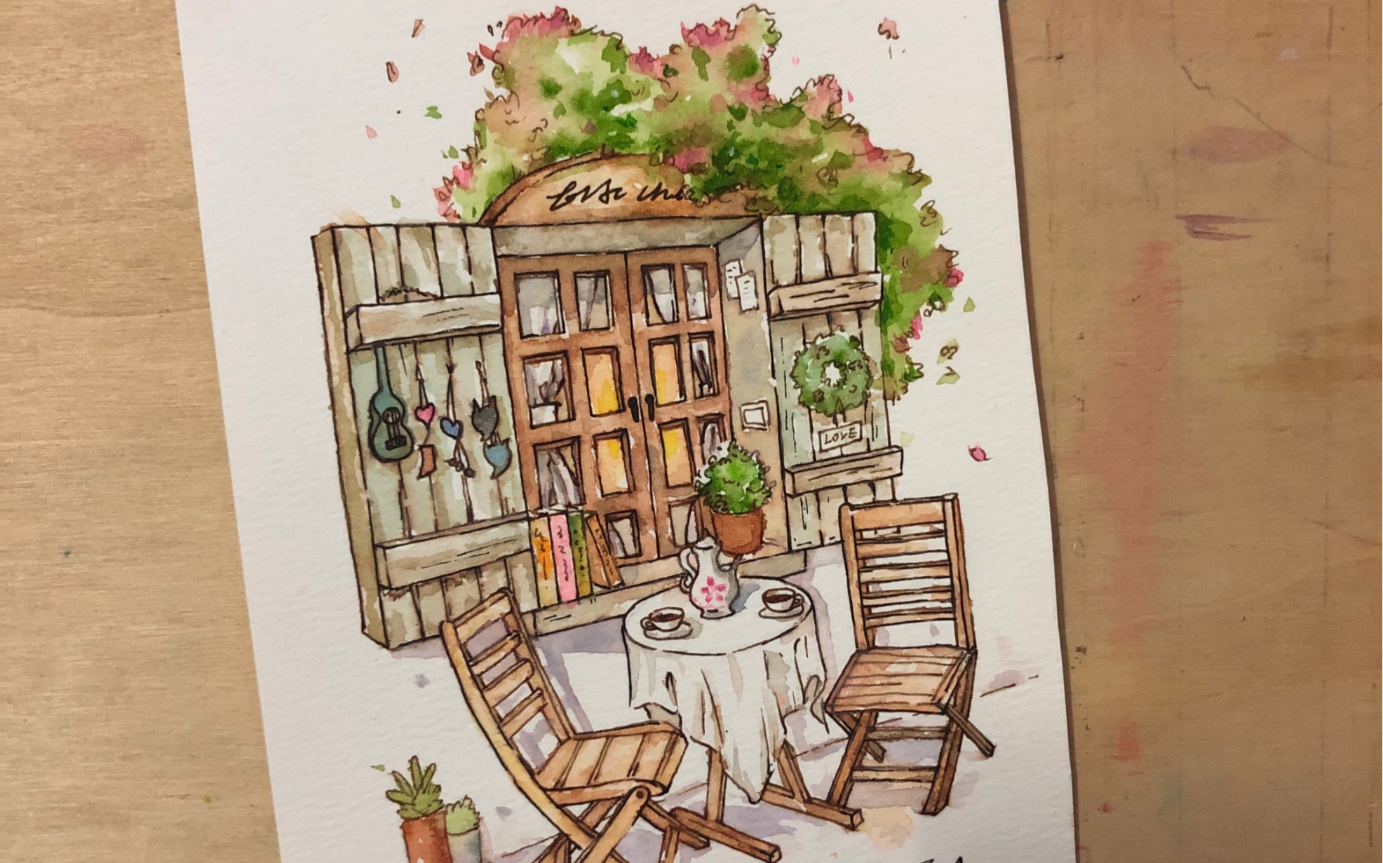 水彩临摹竹取老师的暖系淡彩绘画课