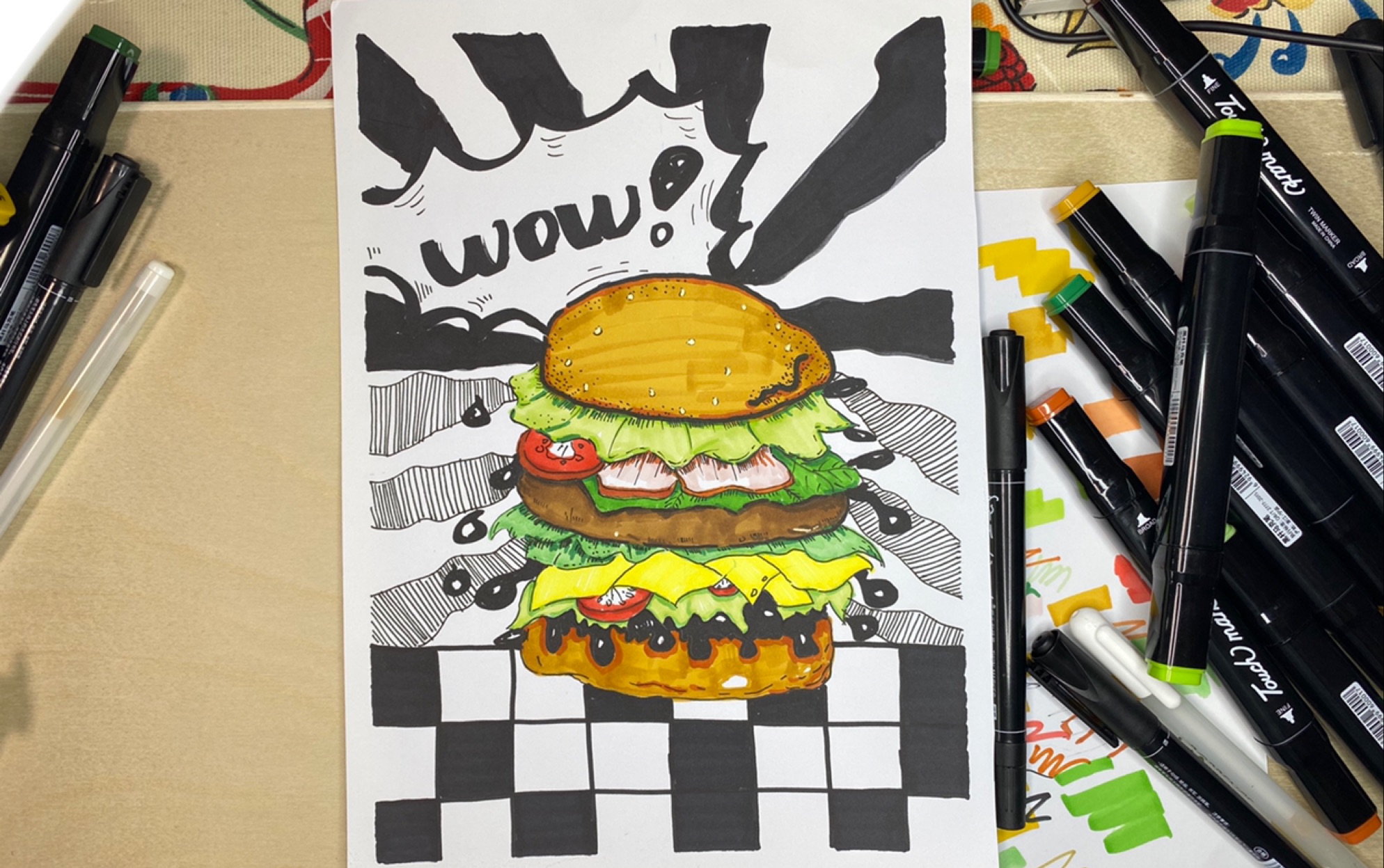 巨无霸汉堡线描画图片