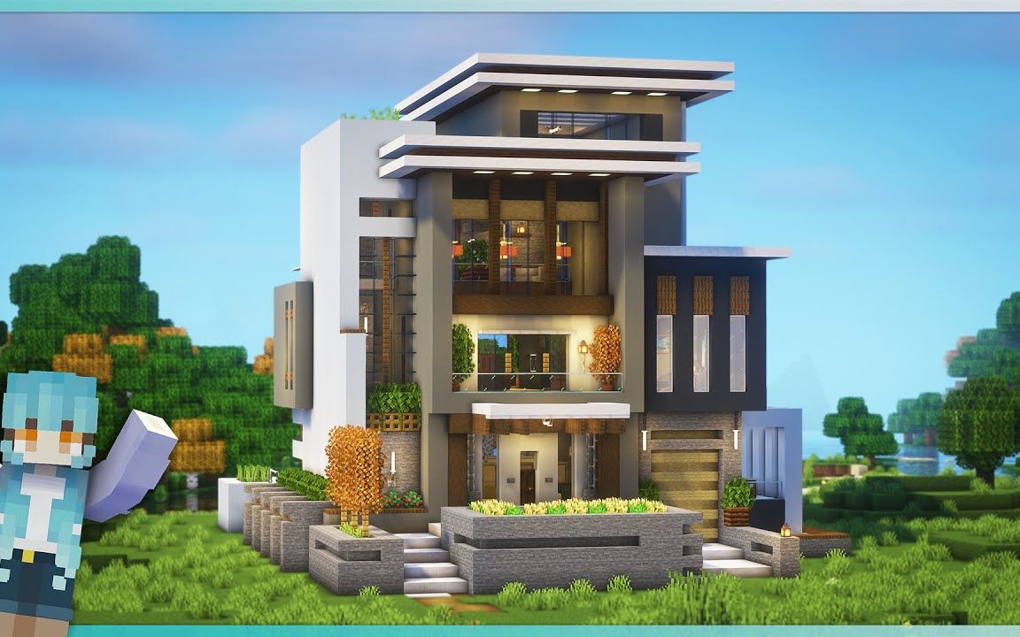 【Minecraft】如何建造精致的现代家居房子教程(ToxicKailey)_我的世界_教程