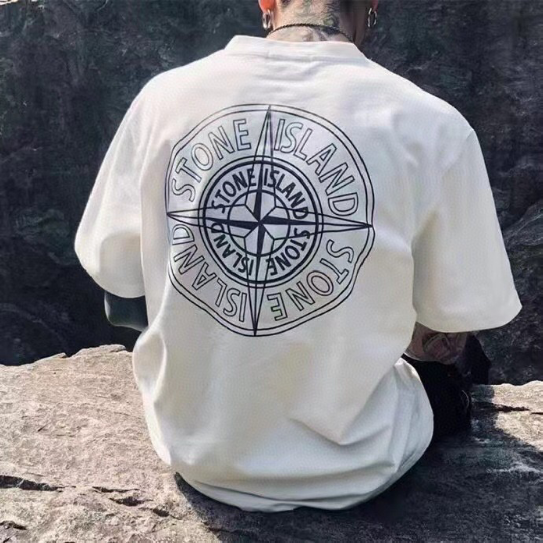 潮牌穿搭推荐 Stone Island石头岛背后罗盘大徽标 logo印花落肩宽短袖T恤哔哩哔哩bilibili