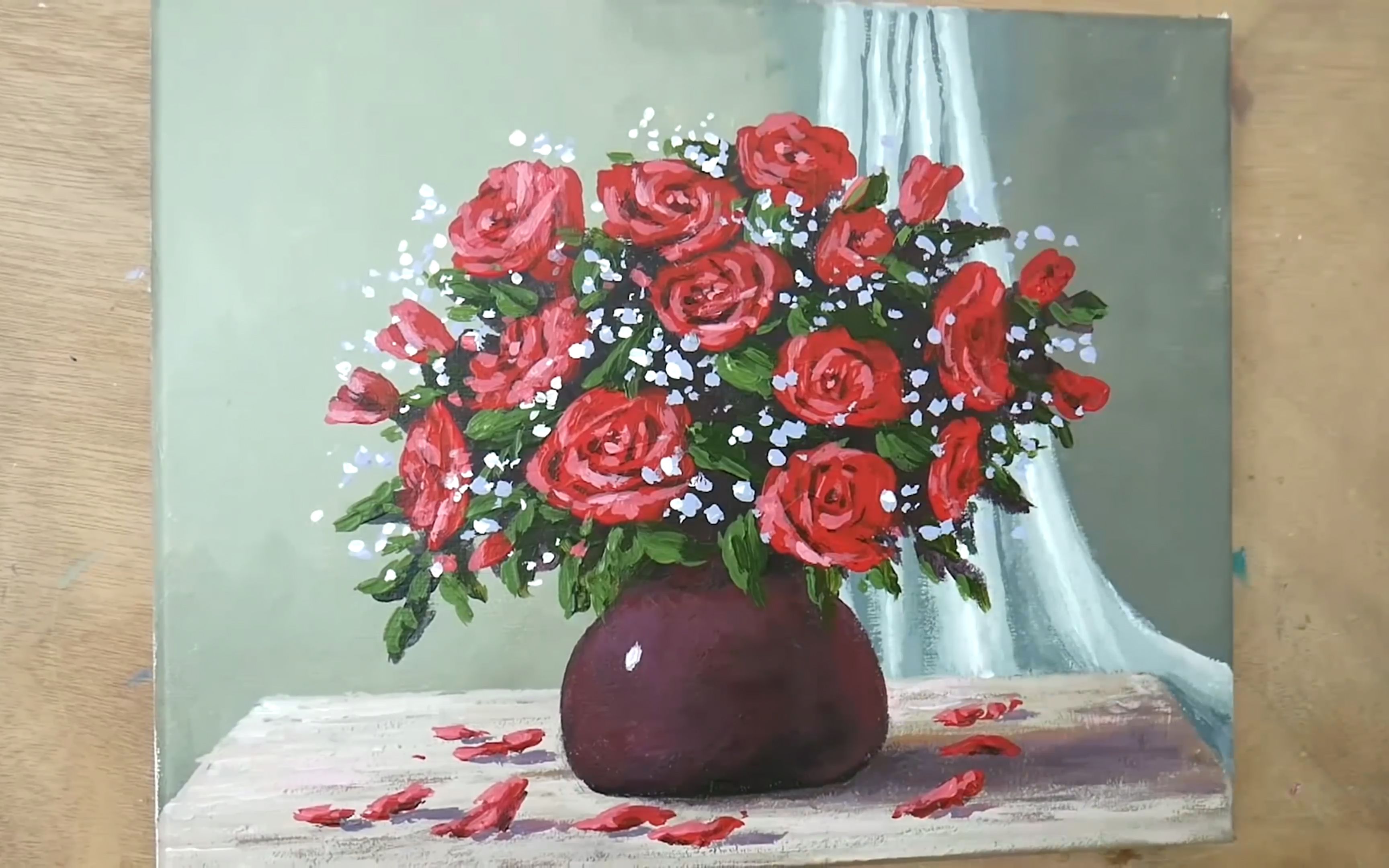 静物玫瑰丙烯油画手绘作品
