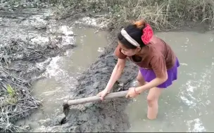 Скачать видео: 女汉子野外小溪中浑水摸鱼