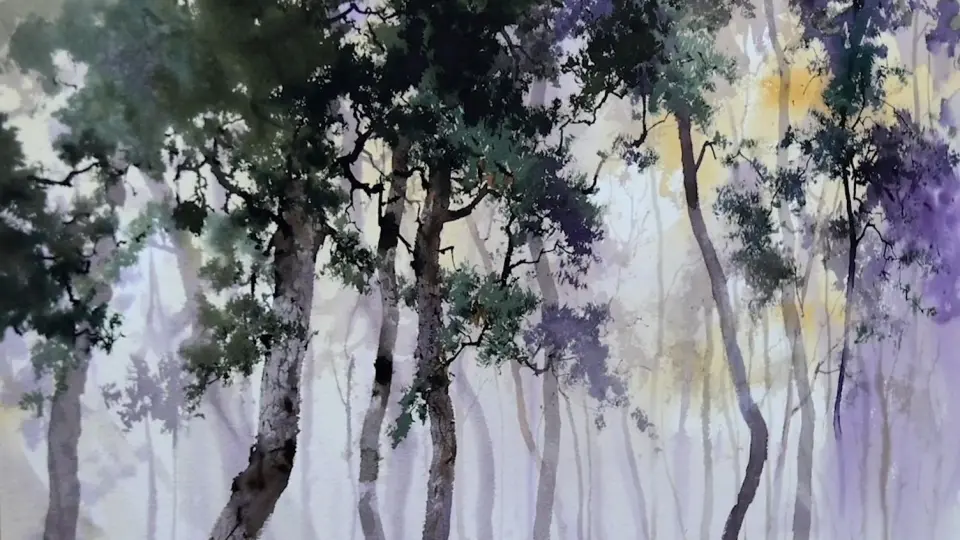 【水彩】如何用水彩画出树林中雾的朦胧感？_哔哩哔哩_bilibili