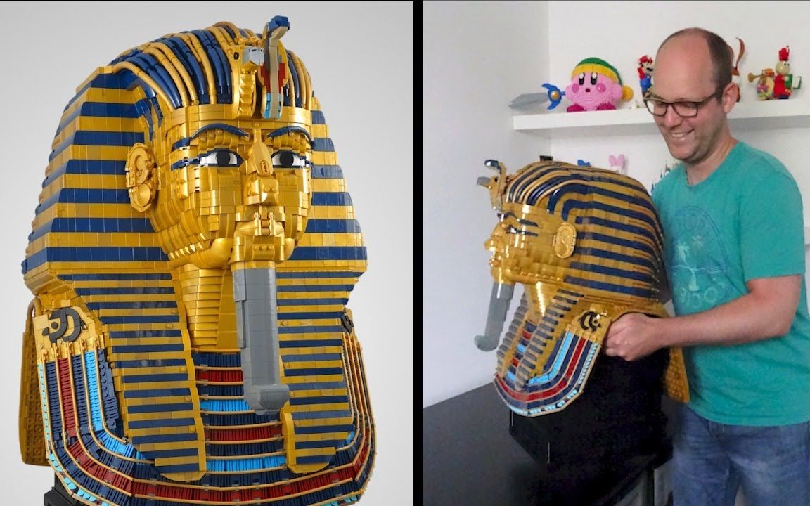 乐高moc作品 1万6千块积木搭建的 埃及法老图坦卡门面具 作品展示