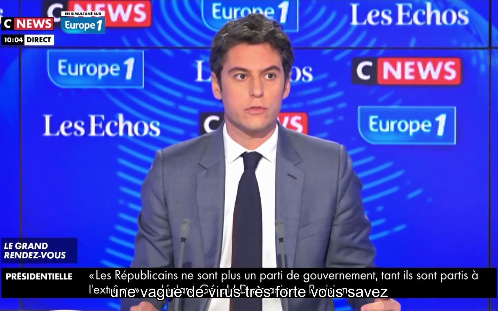 [图]Gabriel Attal dans le Grand Rendez-Vous Europe 1 Cnews du 21 novembre 2021