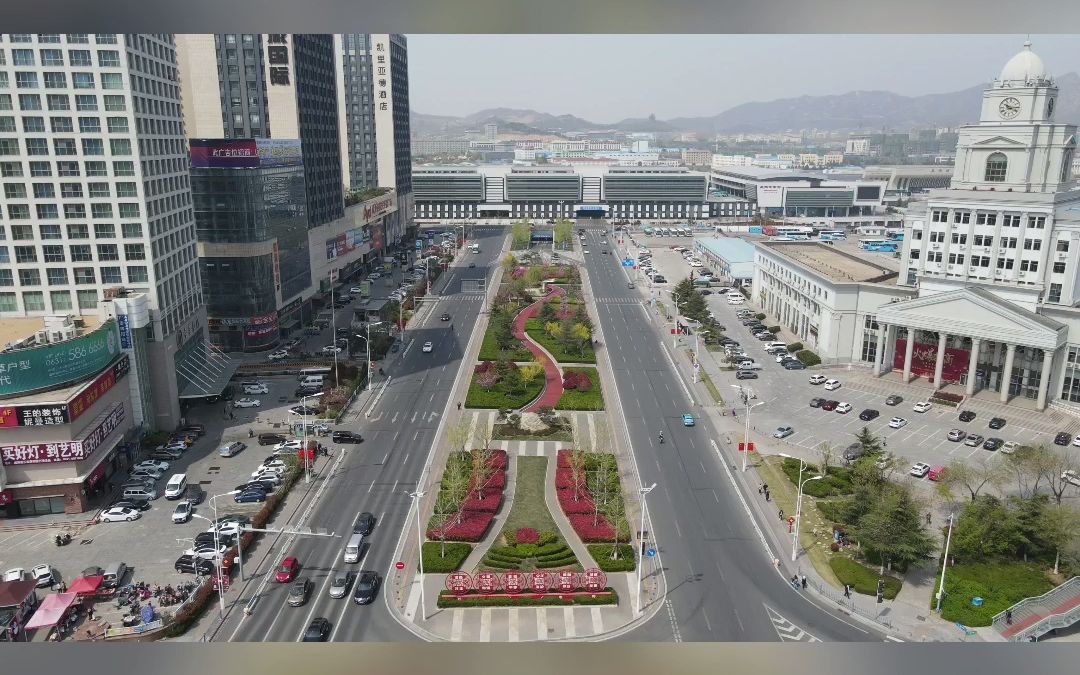 威海上海路车站旁边富城国际旁航拍