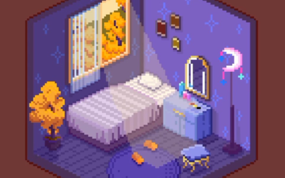 【像素画记录】紫色温馨简单小房间.