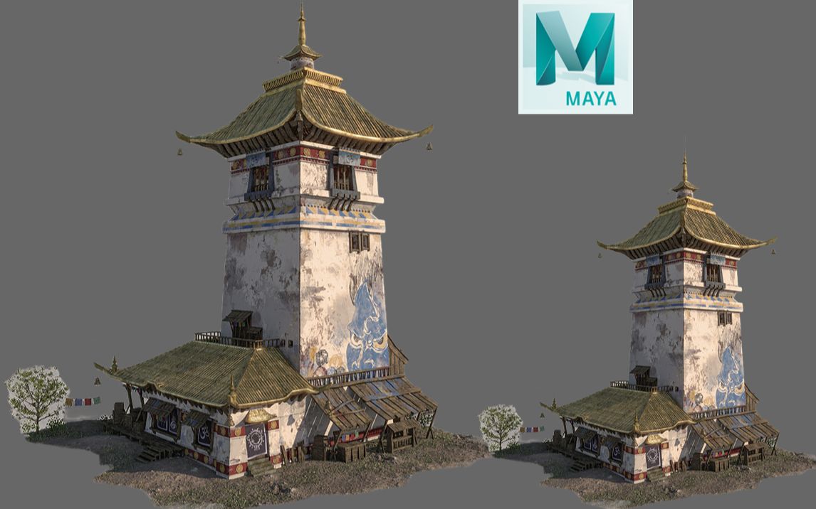maya场景建模——古建筑塔楼模型制作,0基础场景思路讲解