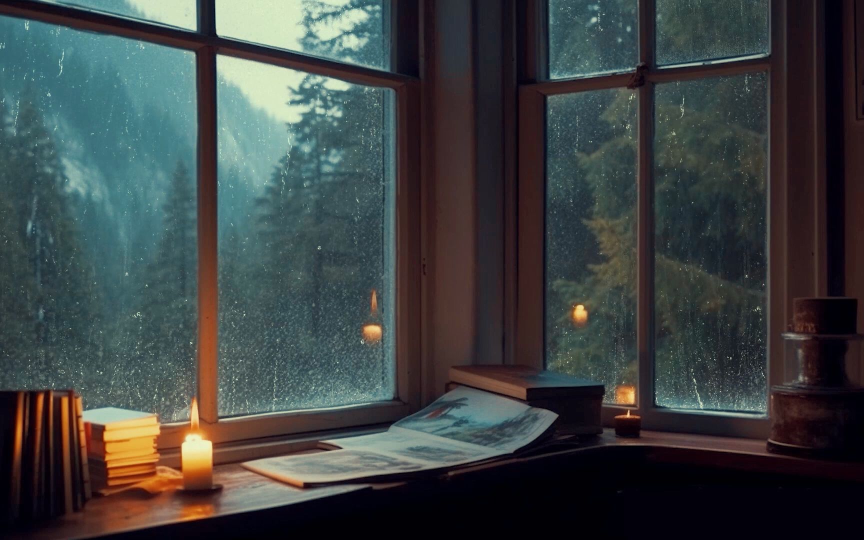 在森林中的窗台听雨学习,入睡,放松丨雨声白噪音助眠