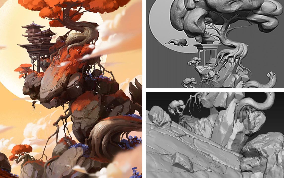 【zbrush】场景模型师必须会的山石树木雕刻!