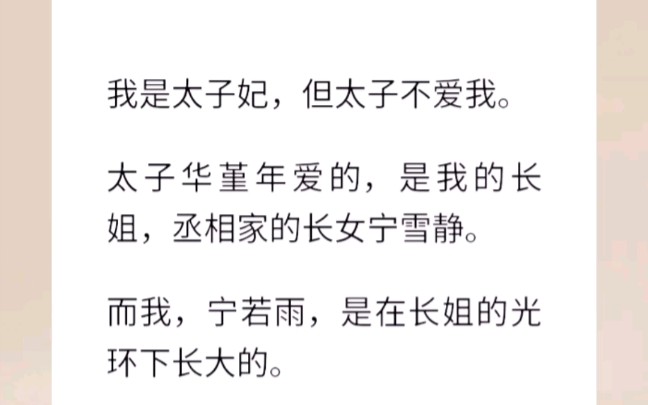 [图]我是太子妃，但太子不爱我。太子华堇年爱的，是我的长姐，丞相家的长女宁雪静。而我，宁若雨，是在长姐的光环下长大的。【未雨绸缪不负卿】