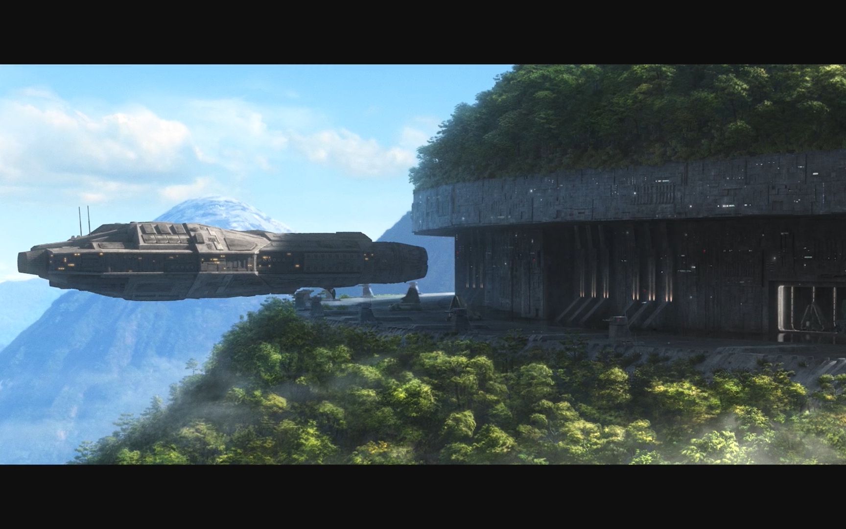 星球大战 森林多山行星weyland星际基地附近的星际运输船