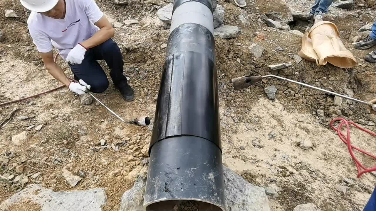 施工前做好表面处理,然后将热缩套套在管道上加热收缩,它紧密贴合管道