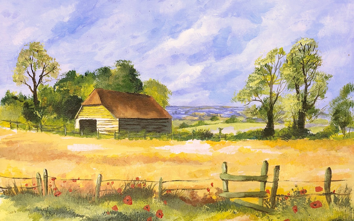 农家小屋绘画图片