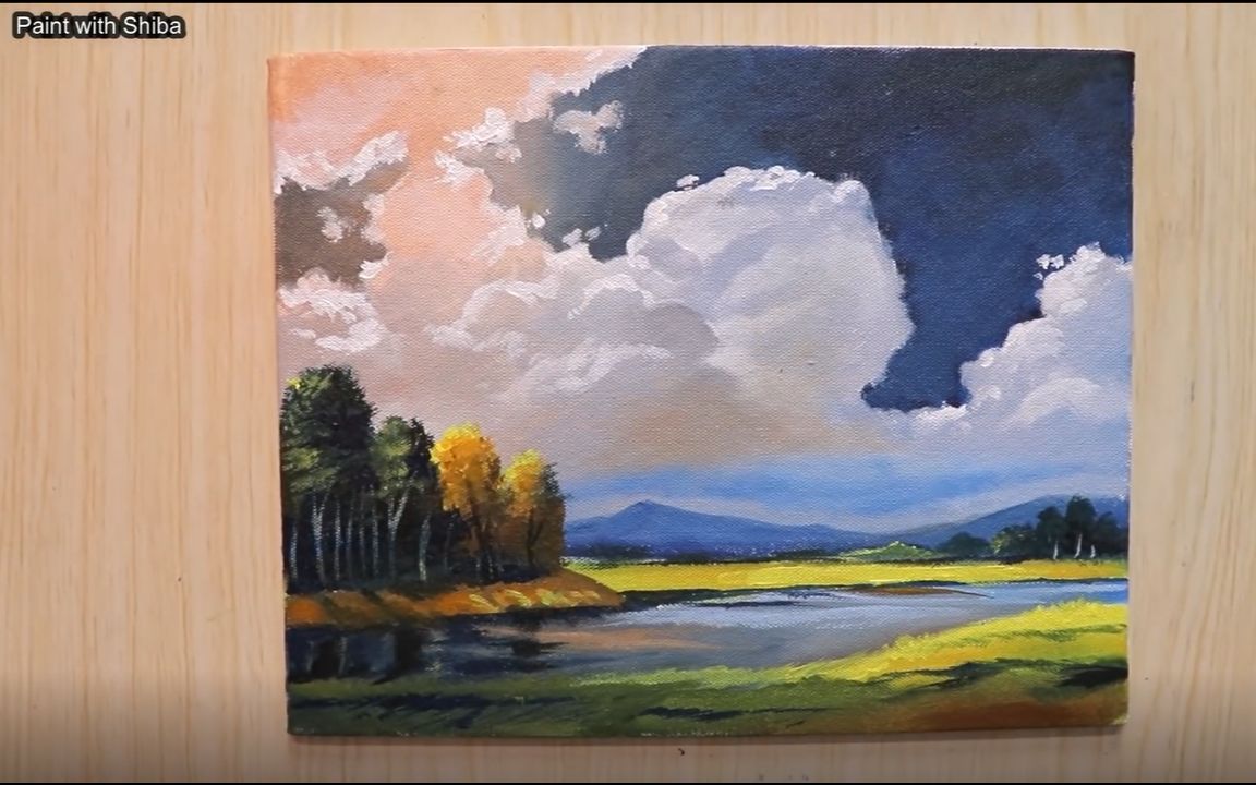 水粉丙烯金色的麦田paintwithshiba