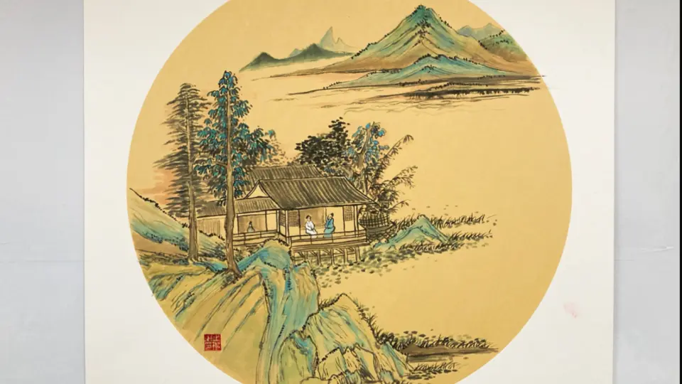 中国山水画】画一幅元代小青绿山水（超简单）_哔哩哔哩_bilibili