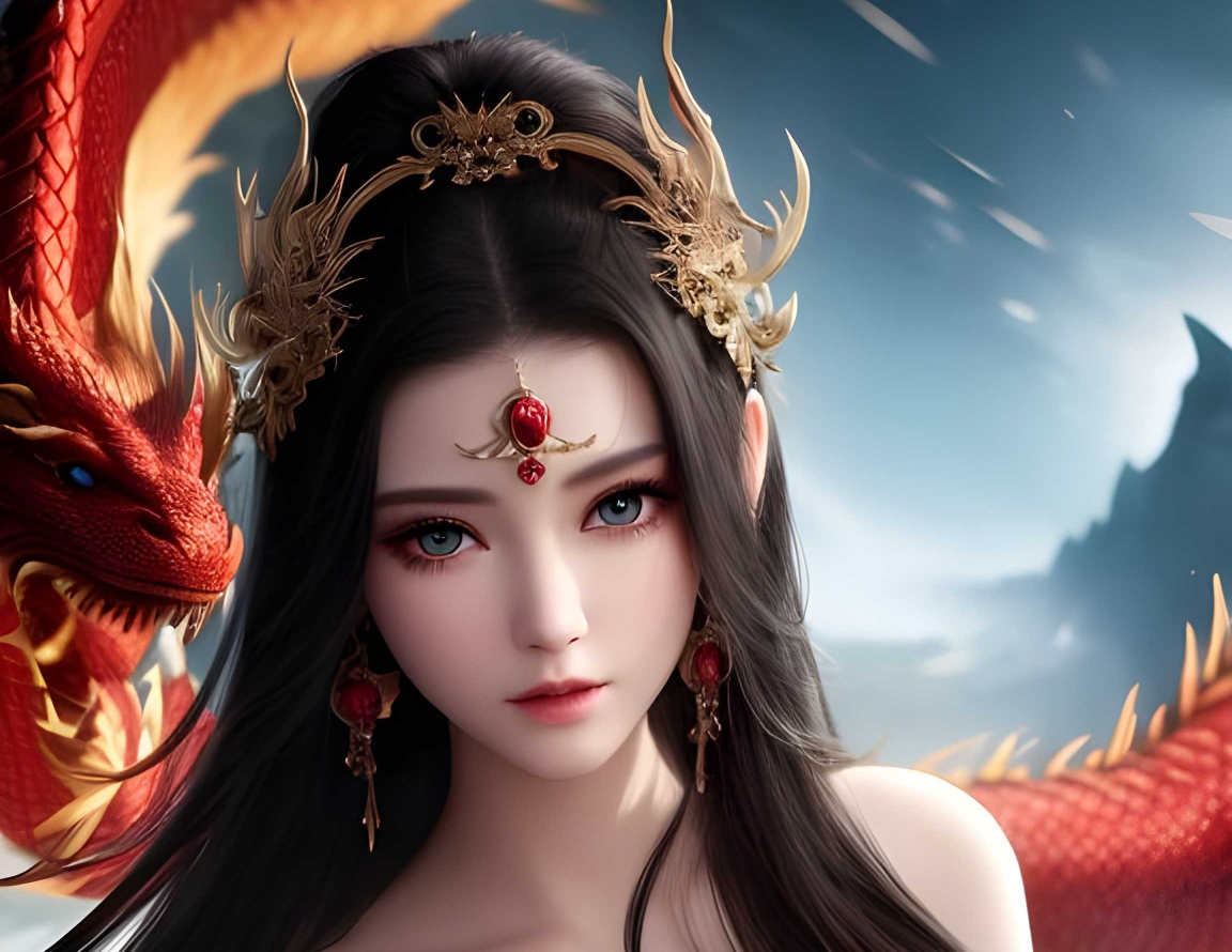 红龙女王龙女神唯美女神壁纸ai绘画