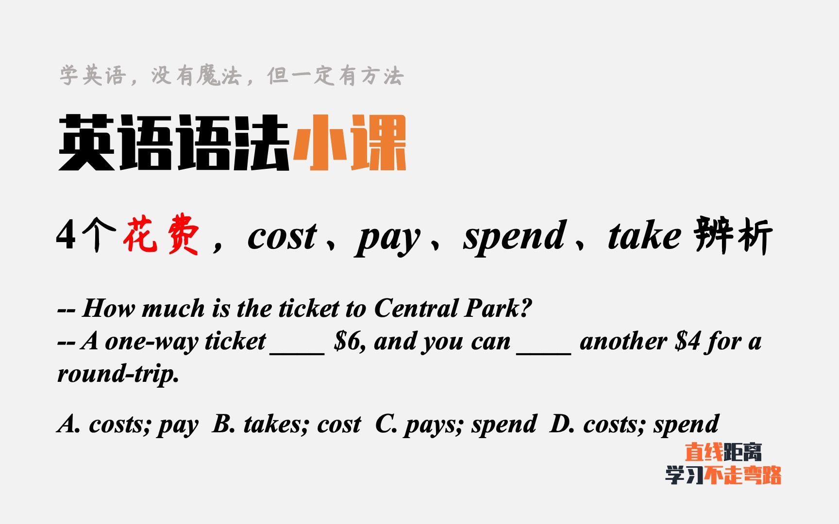 英语语法小课:4个花费,cost、pay、spend和take你能分清吗?哔哩哔哩bilibili