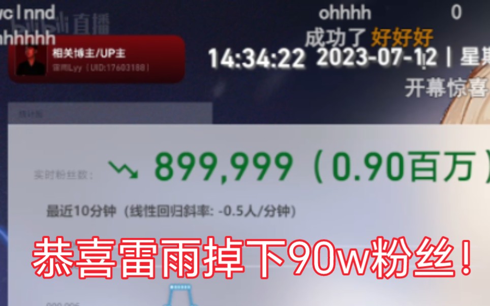 【雷雨事件】恭喜雷雨lyy掉下90w粉丝单机游戏热门视频