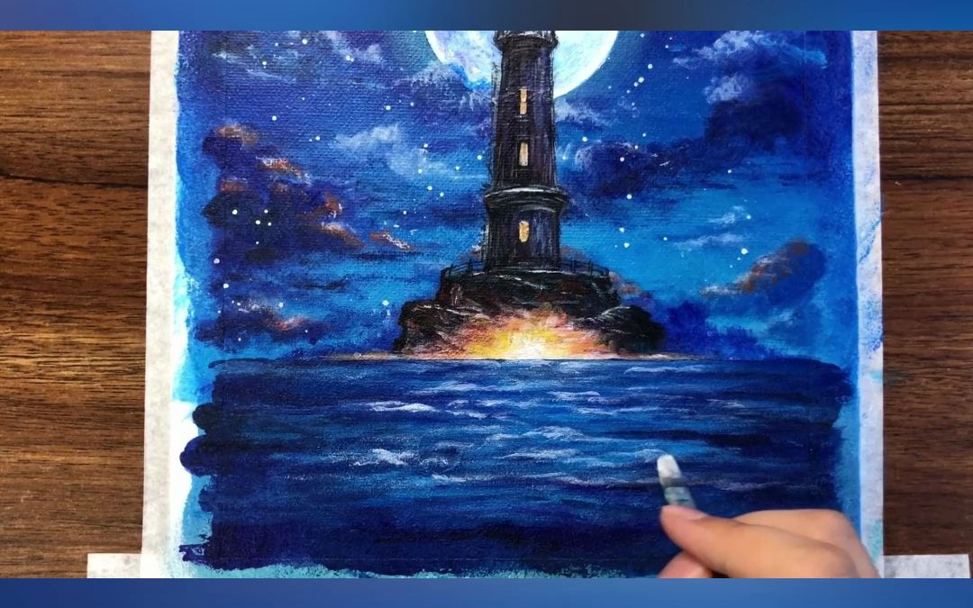 【竖版丙烯画】 灯塔的光芒照亮前行的方向