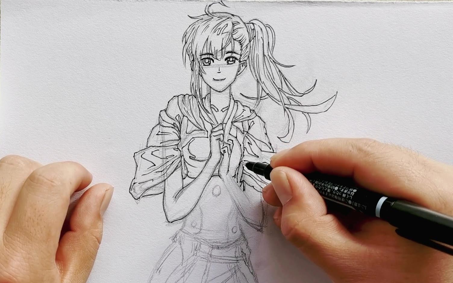 动漫手绘日常,手绘动漫角色扎马尾的清纯女孩,教程超简单,一看就会