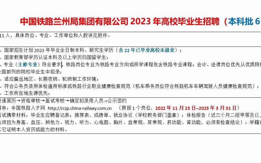 中国铁路兰州局23年高校毕业生本科批招聘,611人哔哩哔哩bilibili