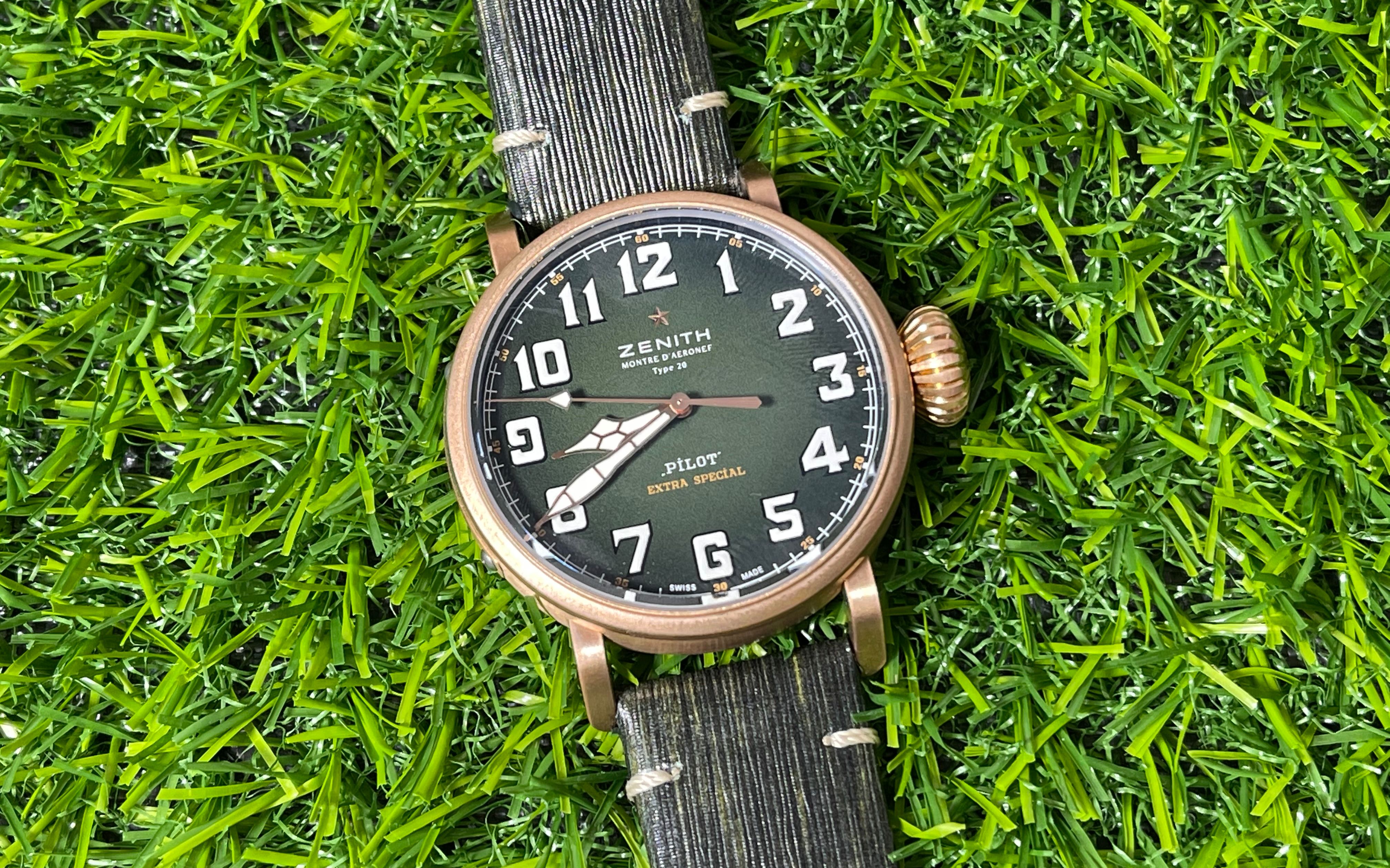 真力时卡其绿面青铜大飞时尚又复古