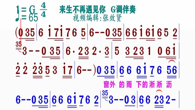 [图]《来生不再遇见你》简谱G调伴奏 完整版请点击上面链接 知道吖张效贤课程主页