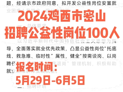 2024鸡西市密山招聘公益性岗位100人.报名时间:5月29日6月5日哔哩哔哩bilibili