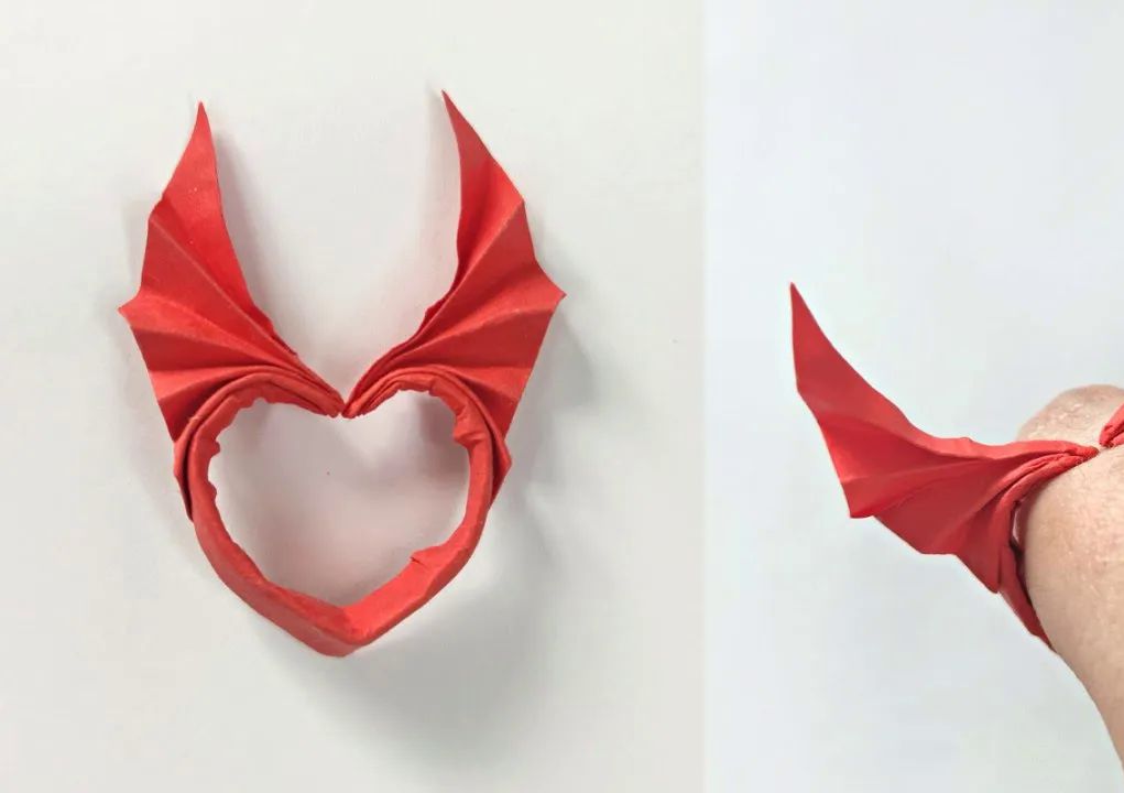 【origami library】爱心翅膀戒指折纸教程origami winged ring