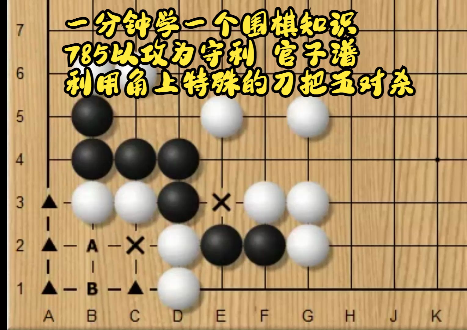 一分钟学一个围棋知识785以攻为守利用角上特殊的刀把五对杀 官子谱