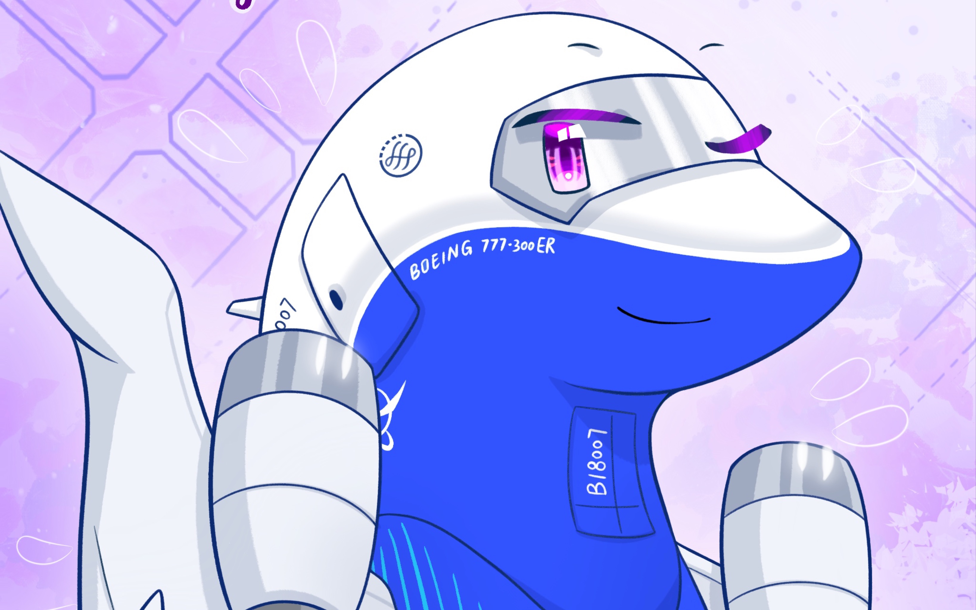 【航空绘画|头像稿件】华航波音777(b-18007)头像绘画过程