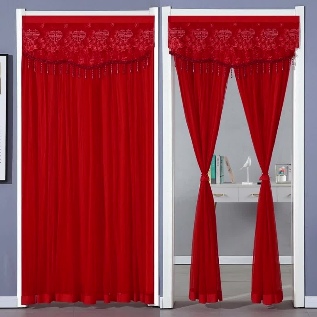 蕾丝飘纱防蚊门帘卧室布艺家用夏季防蚊纱帘双层免打孔四季隔断帘2594