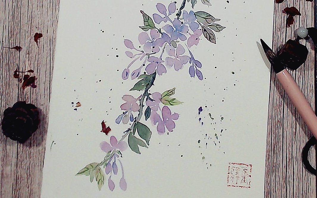 水彩绘画写意紫丁香花