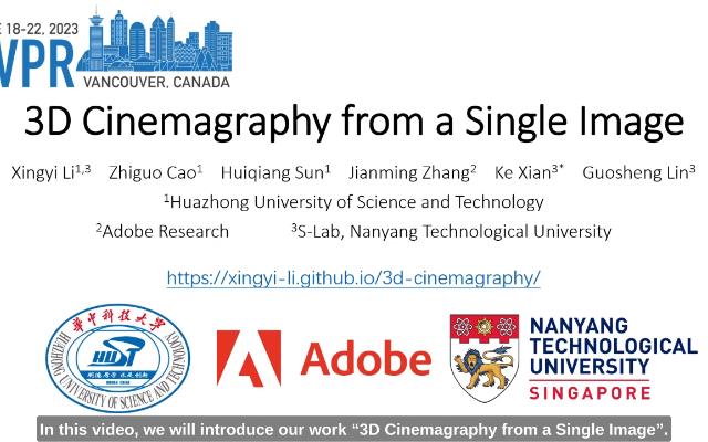 [图][点云进展，单图生成3D图片动画] 华中科技大学，Adobe，南洋理大学CVPR提出使用单图片生成3D图片动画的工作，提升图片内容表现力