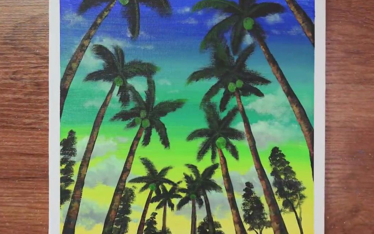 手工绘画教学,夏威夷椰树风景画的绘制方法!