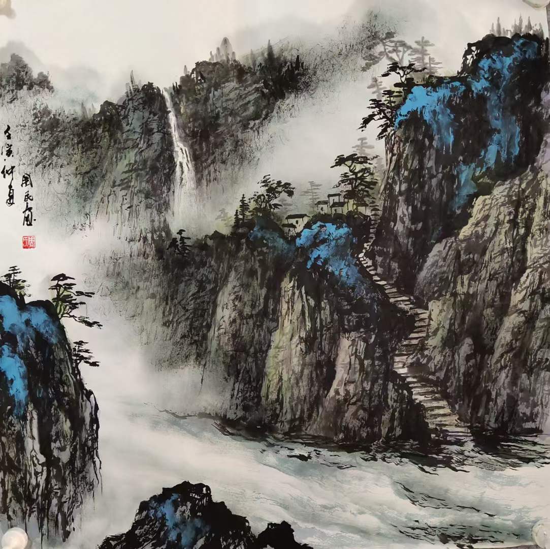 画家周国民山水画作品溪山幽居图欣赏