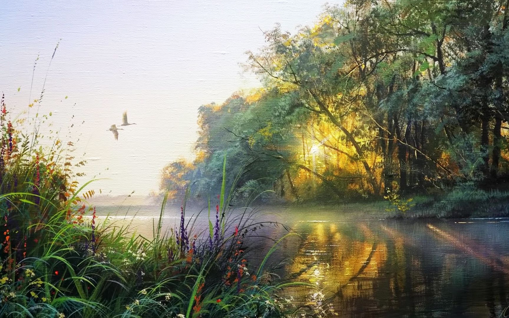 yushkevichvictor写实风景画晨雾之河流印象