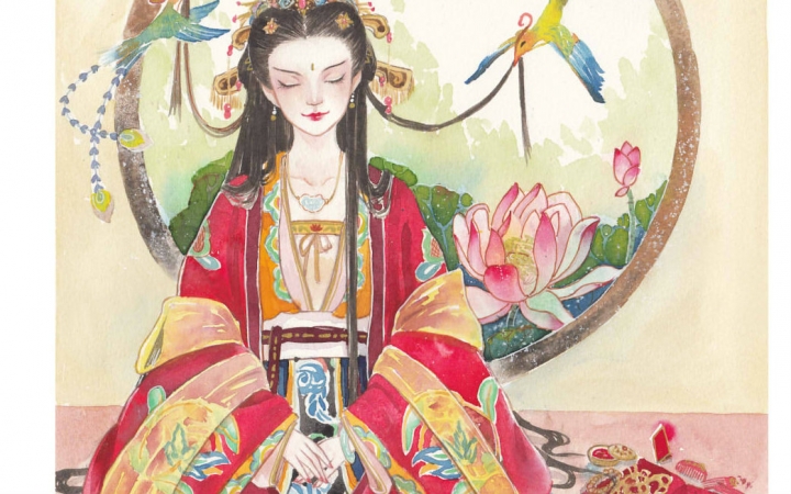 【手绘】大花手绘——古风手绘水彩——羞羞哒的小新娘_哔哩哔哩_bili